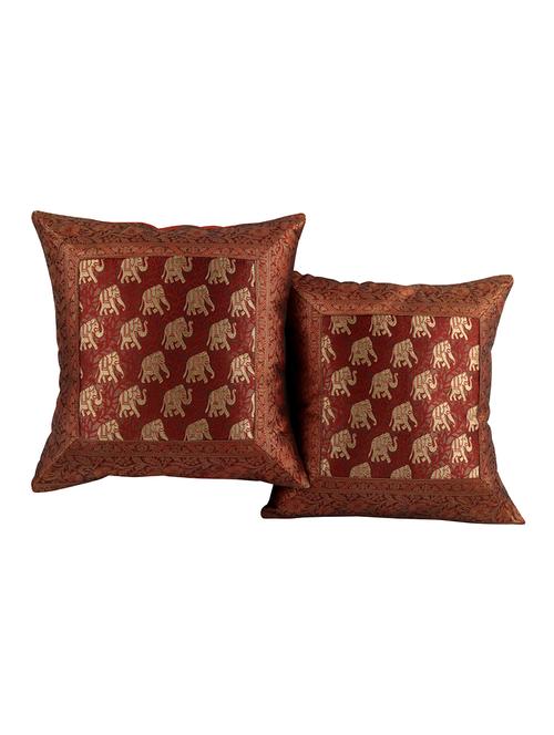 rajrang patch work set of 2 pcs. polydupion elephant cushion cover - 13434960 - Very Small Image - 1