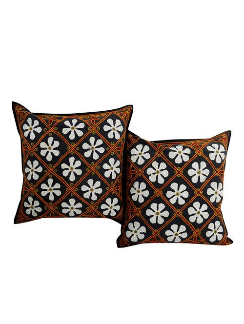 rajrang patch work set of 2 pcs. cotton floral cushion cover - 13434961 - Very Small Image - 1
