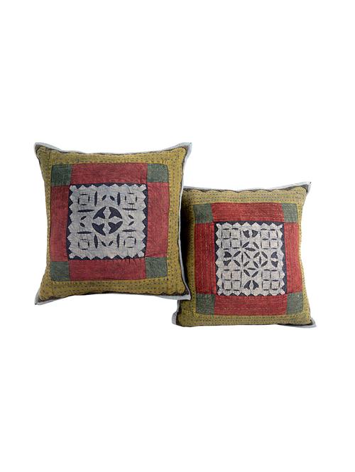 rajrang patch work set of 2 pcs. cotton cushion cover - 13435014 - Very Small Image - 1