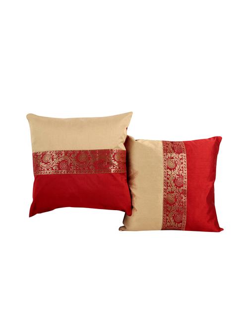 rajrang patch work set of 2 brocade & polydupion floral cushion cover - 13435064 - Very Small Image - 1