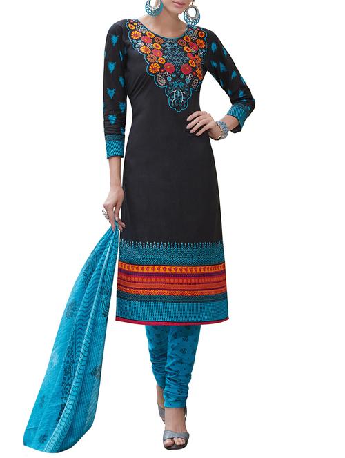 black cotton unstitched suit - 13435790 - Very Small Image - 1