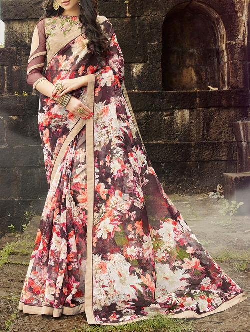 multi colored georgette floral printed saree - 13437631 - Very Small Image - 1