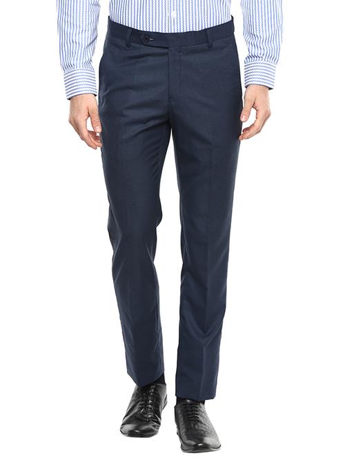 blue cotton flat front trousers formal - 13440677 - Very Small Image - 1