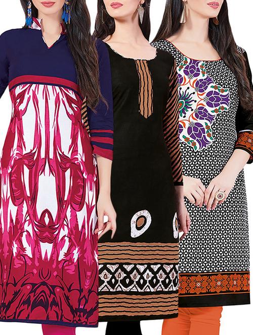 set of 3 multi colored cotton unstitched kurta - 13442274 - Very Small Image - 1