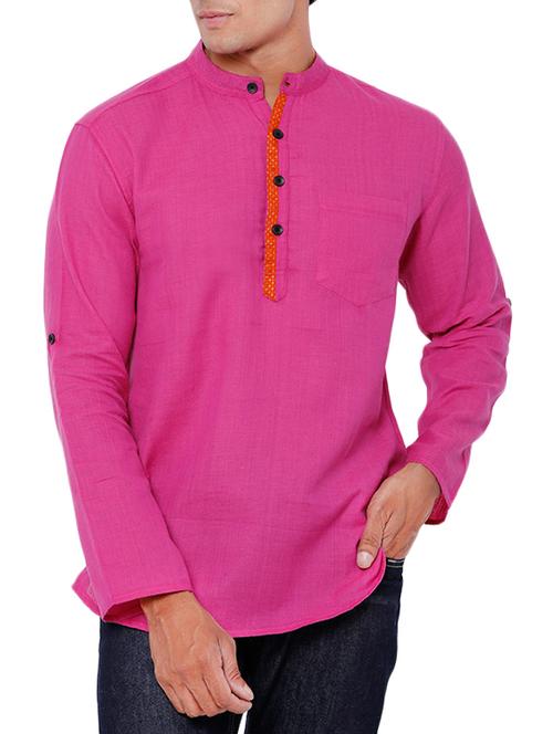 solid fuchsia cotton kurta - 13442529 - Very Small Image - 1