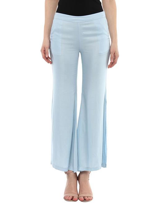 blue viscose flare trouser with side slit - 13444568 - Very Small Image - 1
