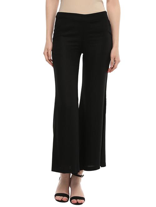 black viscose flare trouser with side slit - 13444569 - Very Small Image - 1