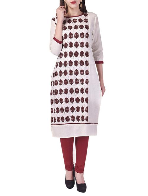 cream rayon straight kurta - 13444658 - Very Small Image - 1