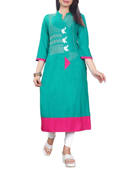 green viscose straight kurta - 13448039 - Very Small Image - 1