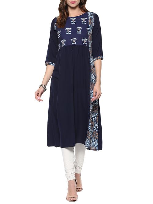 blue crepe aline kurta - 13448050 - Very Small Image - 1