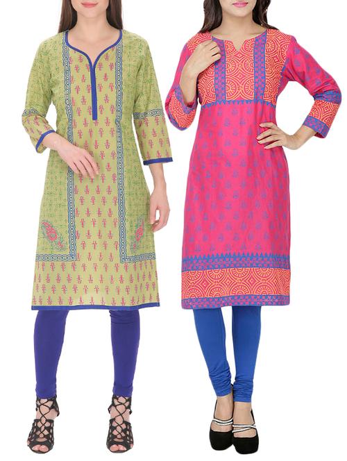 set of 2 multi cotton printed kurta - 13450880 - Very Small Image - 1