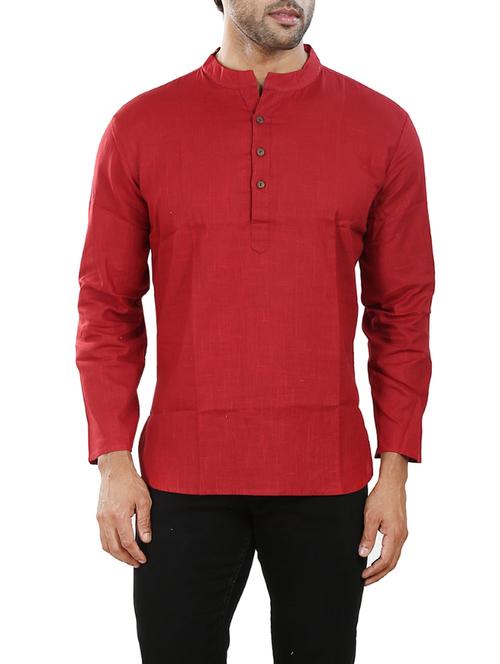 red solid short kurta - 13451138 - Very Small Image - 1