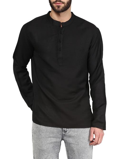 Black Solid Short Kurta - 13451140 - Very Small Image - 1