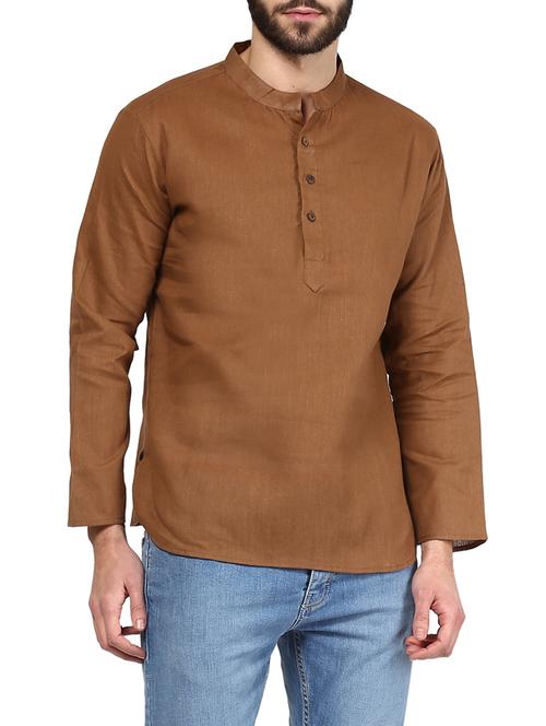 brown solid short kurta - 13451144 - Very Small Image - 1