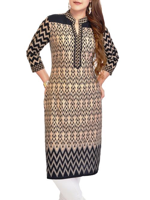 beige cotton straight kurta - 13453248 - Very Small Image - 1