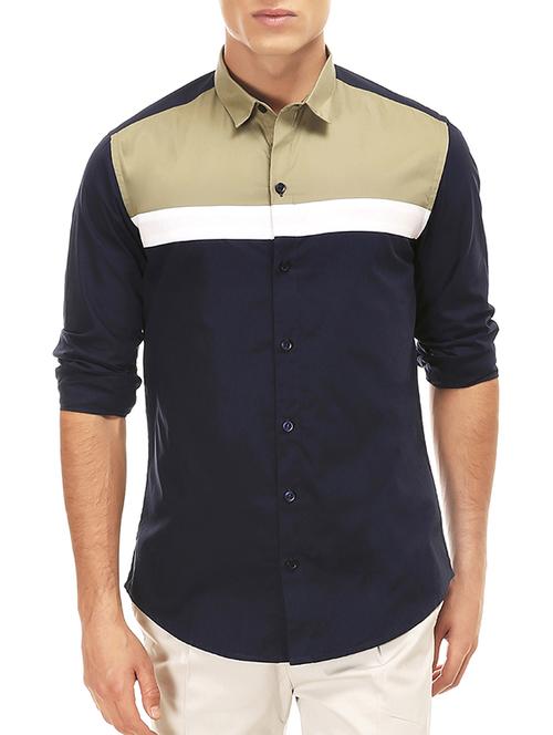 navy blue color block casual shirt - 13453336 - Very Small Image - 1