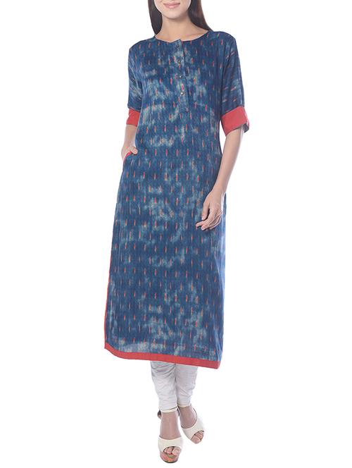 blue rayon straight kurta - 13454190 - Very Small Image - 1