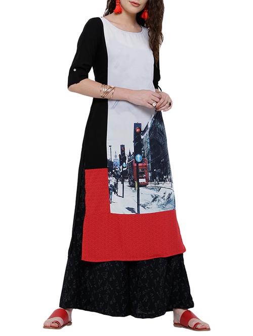 white printed long kurta - 13454403 - Very Small Image - 1