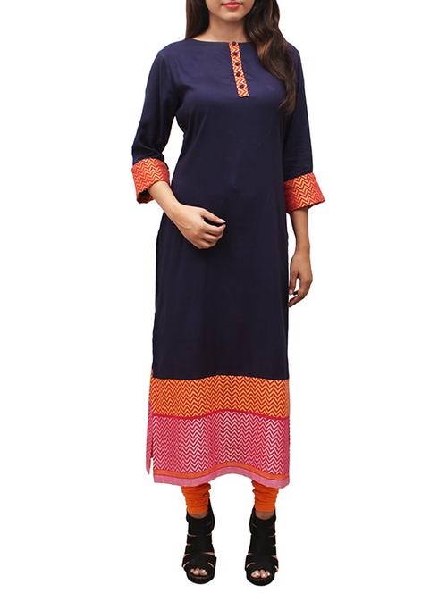 purple rayon printed long kurta - 13454582 - Very Small Image - 1