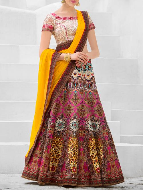 multicolored silk printed flared lehenga - 13455040 - Very Small Image - 1