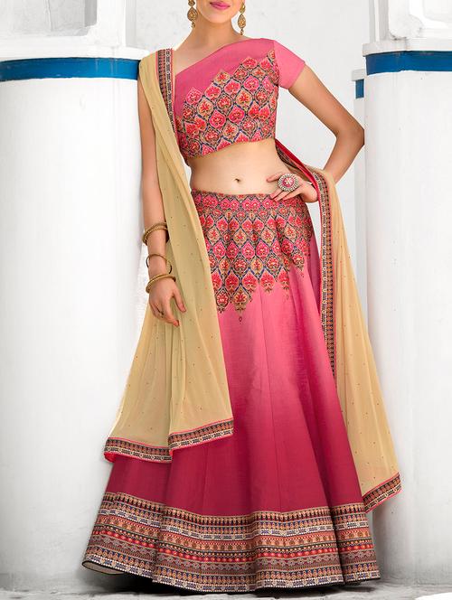 pink silk printed lehenga - 13455042 - Very Small Image - 1