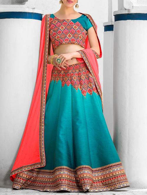 sky blue silk printed lehenga - 13455043 - Very Small Image - 1