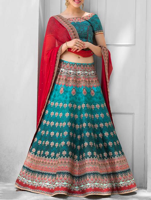 sky blue silk printed lehenga - 13455054 - Very Small Image - 1