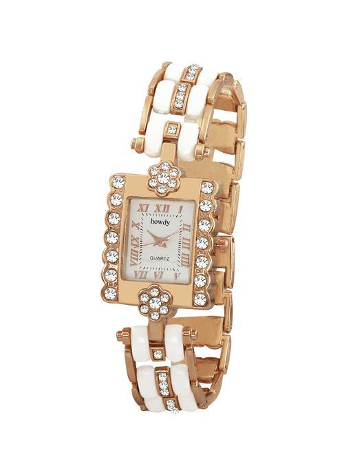 Howdy Crystal White Rectangale Dial Analog Watch With Multicolour Stainless Steel chain - 13455328 - Very Small Image - 1