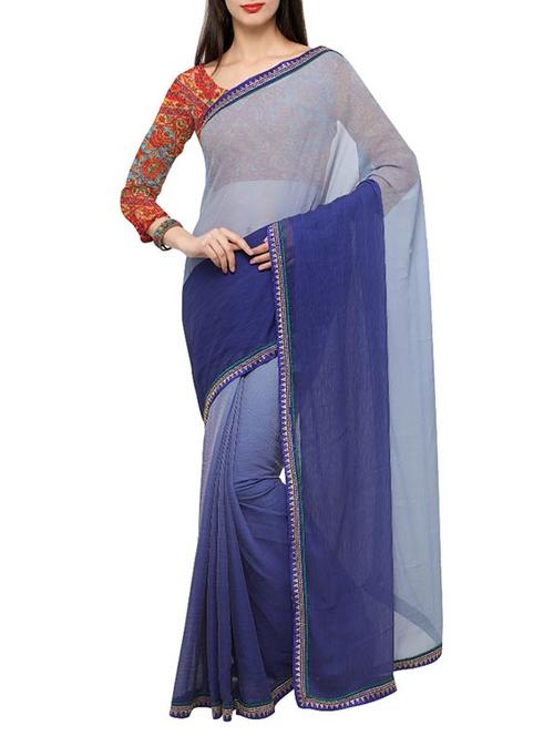 blue chiffon ombre saree with blouse - 13455363 - Very Small Image - 1