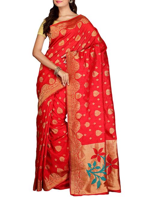red silk saree with blouse - 13455521 - Very Small Image - 1