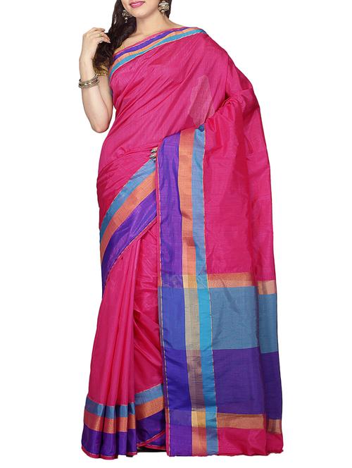 magenta art silk bordered saree with blouse - 13455570 - Very Small Image - 1