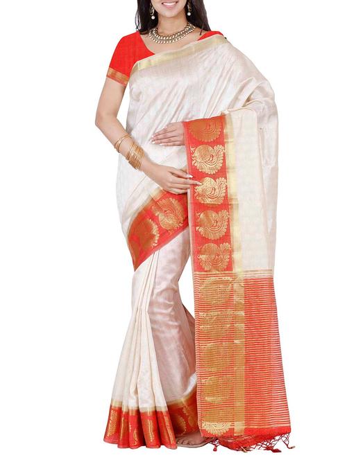 white art tussar silk saree with blouse - 13455648 - Very Small Image - 1