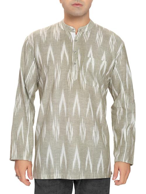 grey ikat print cotton kurta - 13458034 - Very Small Image - 1