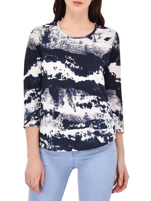 dark blue printed crepe top - 13458675 - Very Small Image - 1