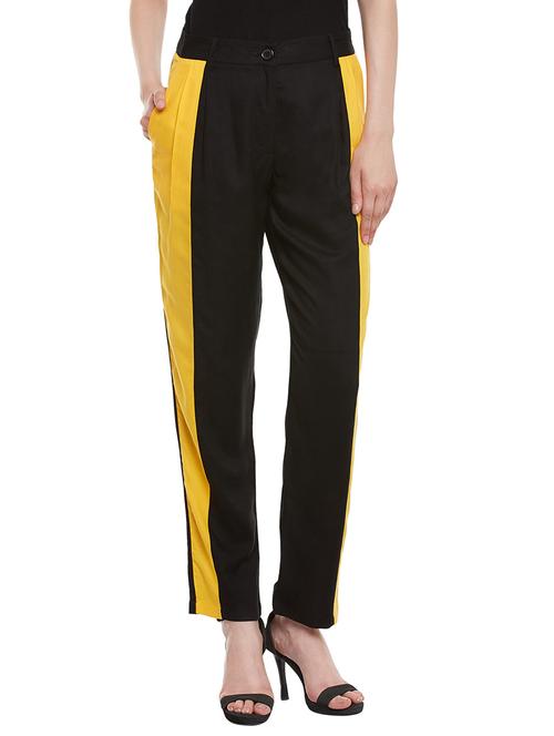 black yellow color block cotton pleated trouser - 13458825 - Very Small Image - 1