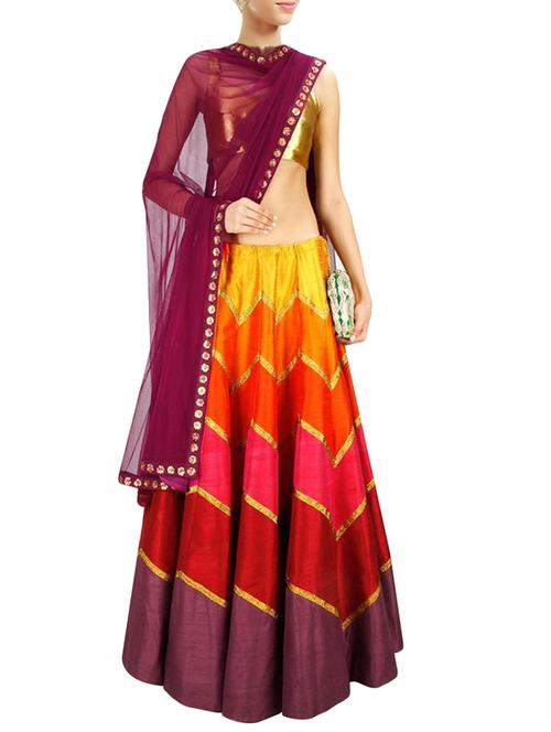 multi silk flared lehenga - 13459365 - Very Small Image - 1