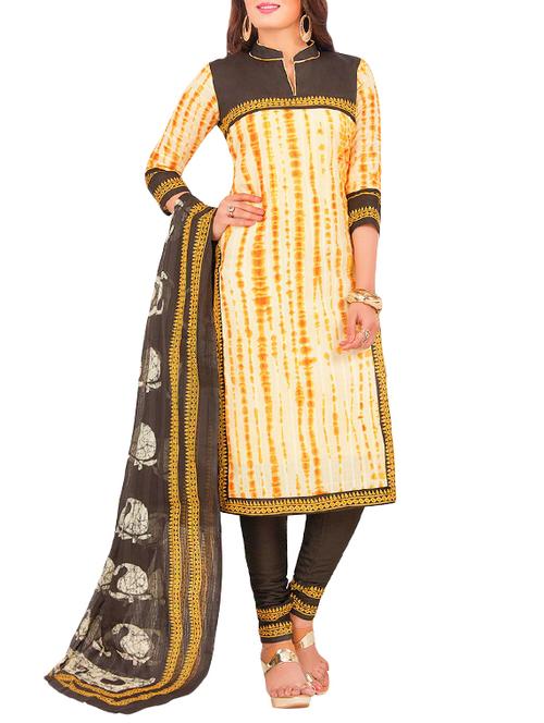 yellow cotton printed unstitched suit - 13460035 - Very Small Image - 1