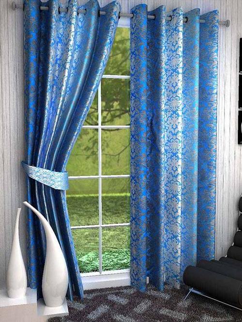 blue polyester printed door curtain - 13460611 - Very Small Image - 1