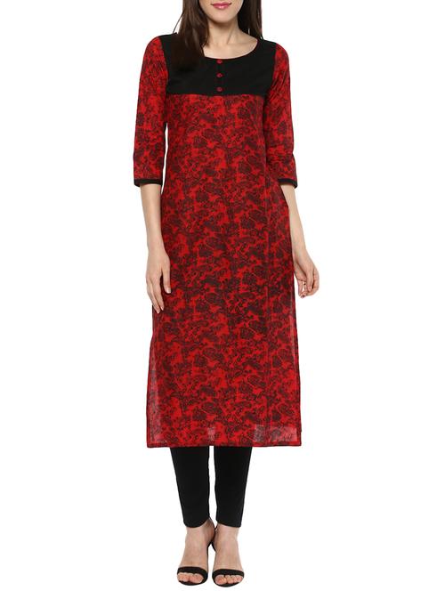 maroon cotton printed straight kurta - 13460997 - Very Small Image - 1