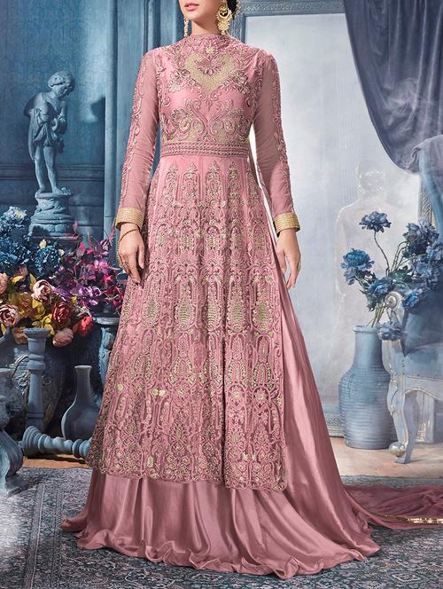 embroidered semi-stitched anarkali suit - 13461433 - Very Small Image - 1