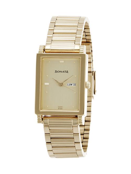sonata analog gold dial men's watch - 7058ym05 - 13463980 - Very Small Image - 1