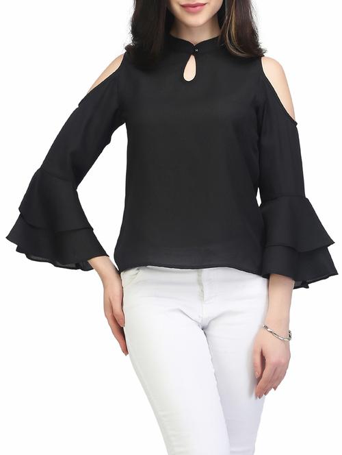 key hole neck cold shoulder top - 13464076 - Very Small Image - 1