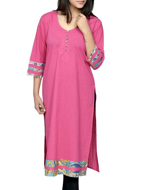 pink cotton straight kurta - 13466456 - Very Small Image - 1