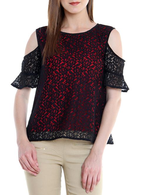 cold shoulder layered lace top - 13466652 - Very Small Image - 1