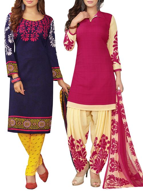 multi colored crepe suit combos unstitched - 13467772 - Very Small Image - 1