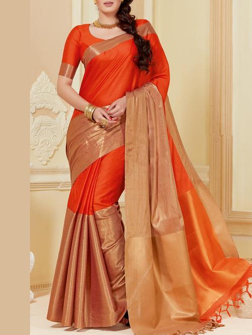 orange poly silk woven saree with blouse - 13478396 - Very Small Image - 1