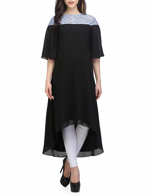 black georgette highlow kurta - 13480116 - Very Small Image - 1