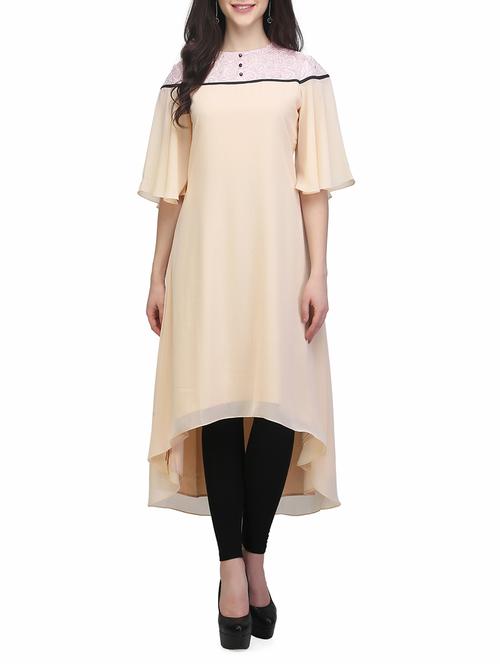 beige georgette highlow kurta - 13480121 - Very Small Image - 1