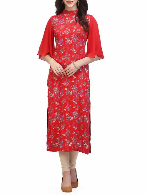red rayon straight kurta - 13480138 - Very Small Image - 1