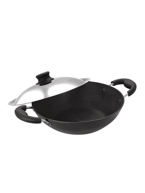 pristine hard anodised deep fry pan kadai with lid, 26 cm - 13480351 - Very Small Image - 1